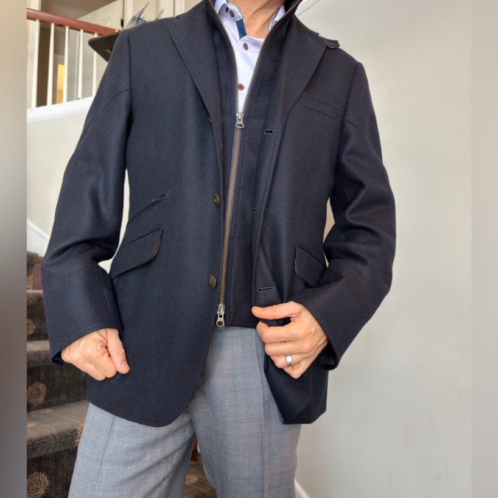 Men's Navy Blazer with Zippered Insert